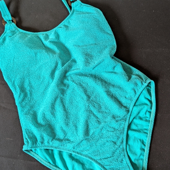 Shade & Shore Women'sSquare Neck Pucker High Leg One Piece Swimsuit Size M 8-10 - Picture 3 of 5